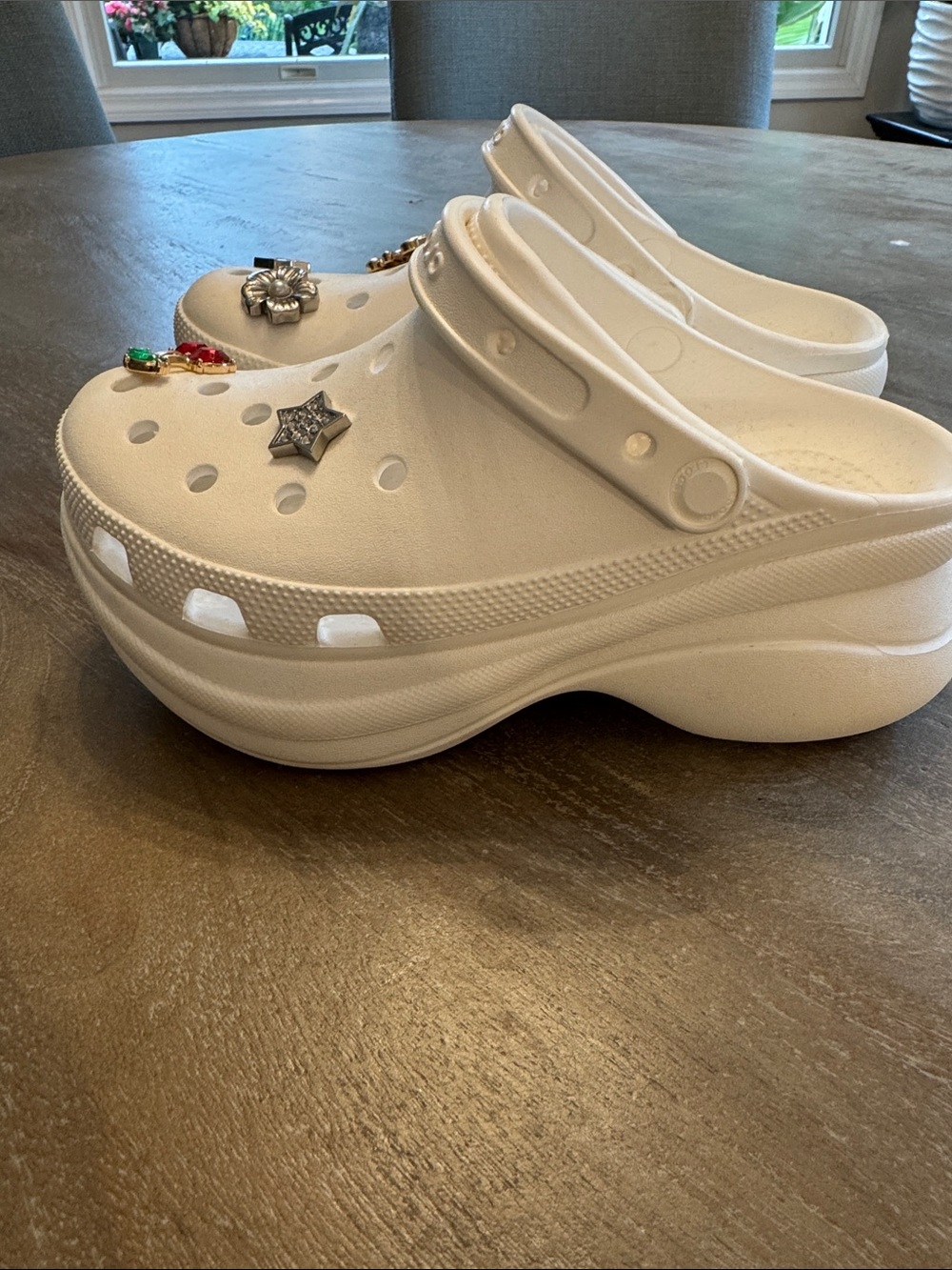 Crocs White Platform Clog Sandals with Decorative Charms